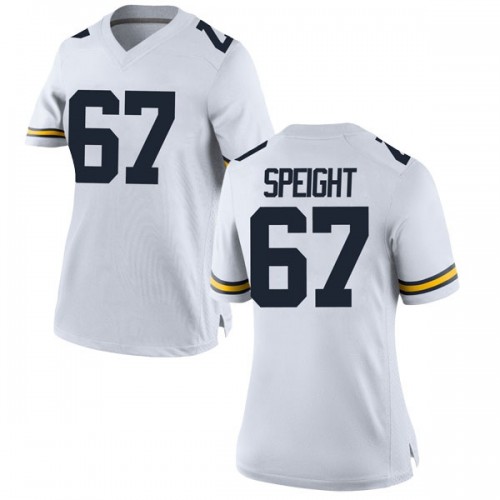 Jess Speight Michigan Wolverines Women's NCAA #67 White Game Brand Jordan College Stitched Football Jersey IYT3254UL